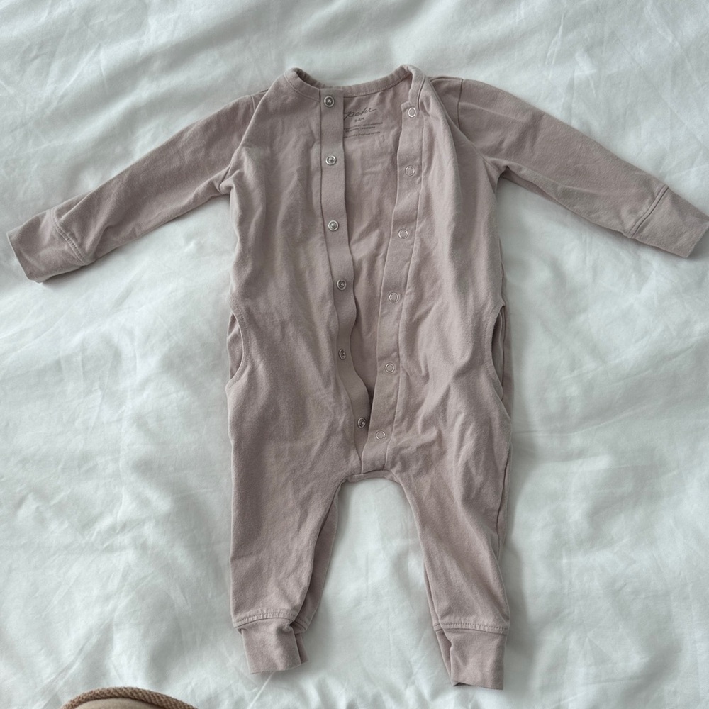 PEHR Mauve Long-Sleeve Baby One-Piece Romper with pockets and button up